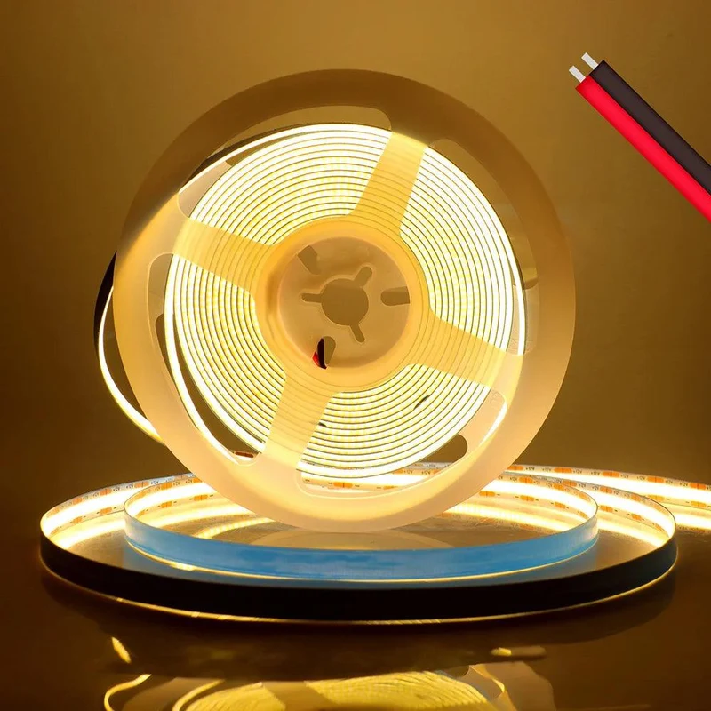 24V High Density COB LED Strip Light - DC Plug or 2-Pin Wire, 320–528 LEDs/m, Dimmable