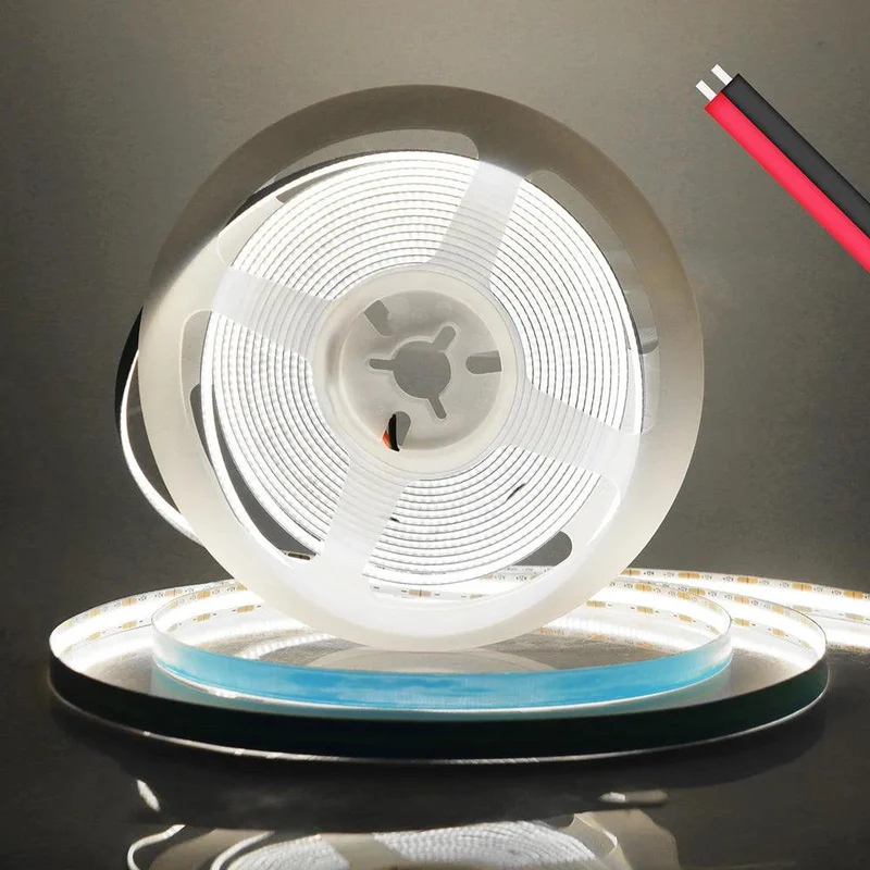 24V High Density COB LED Strip Light - DC Plug or 2-Pin Wire, 320–528 LEDs/m, Dimmable