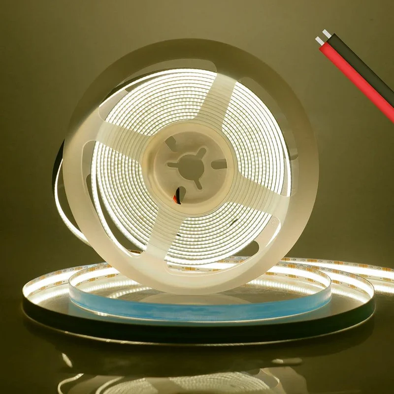 24V High Density COB LED Strip Light - DC Plug or 2-Pin Wire, 320–528 LEDs/m, Dimmable