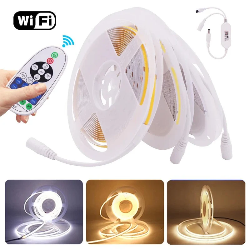 Tuya WiFi COB LED Strip Light Kit - 12V, App & Voice Dimming, 320–528 LEDs/m