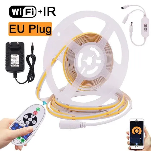 Tuya WiFi COB LED Strip Light Kit - 12V, App & Voice Dimming, 320–528 LEDs/m