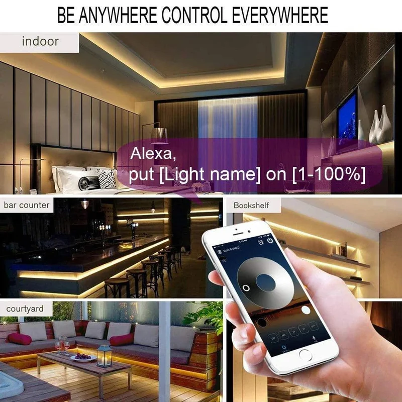 Tuya WiFi COB LED Strip Light Kit - 12V, App & Voice Dimming, 320–528 LEDs/m