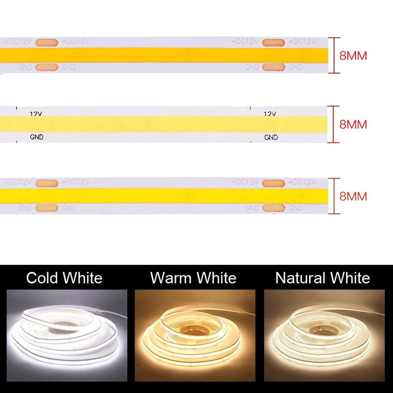 Tuya WiFi COB LED Strip Light Kit - 12V, App & Voice Dimming, 320–528 LEDs/m