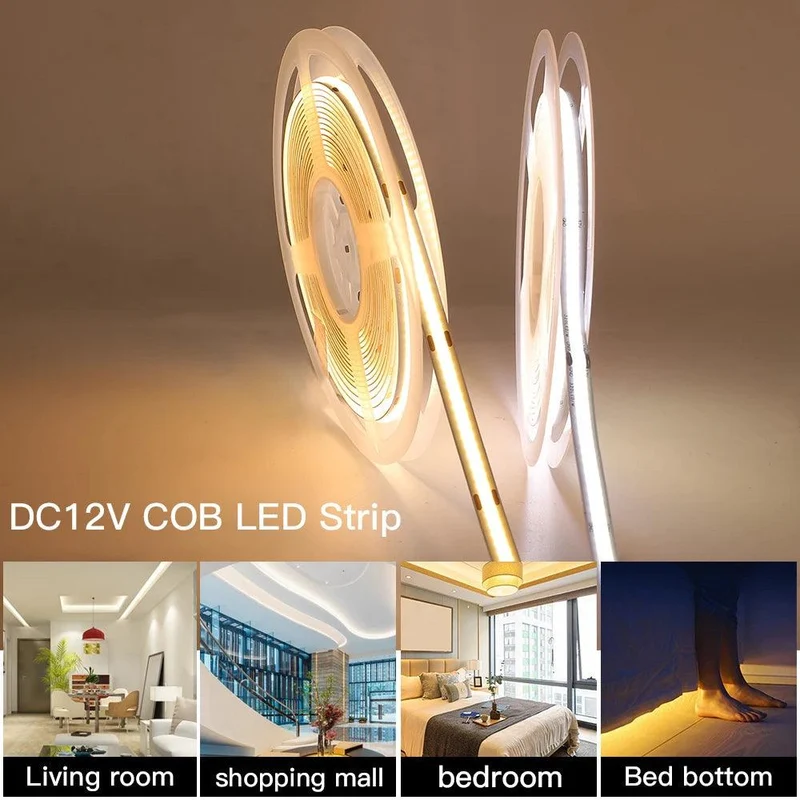 Tuya WiFi COB LED Strip Light Kit - 12V, App & Voice Dimming, 320–528 LEDs/m
