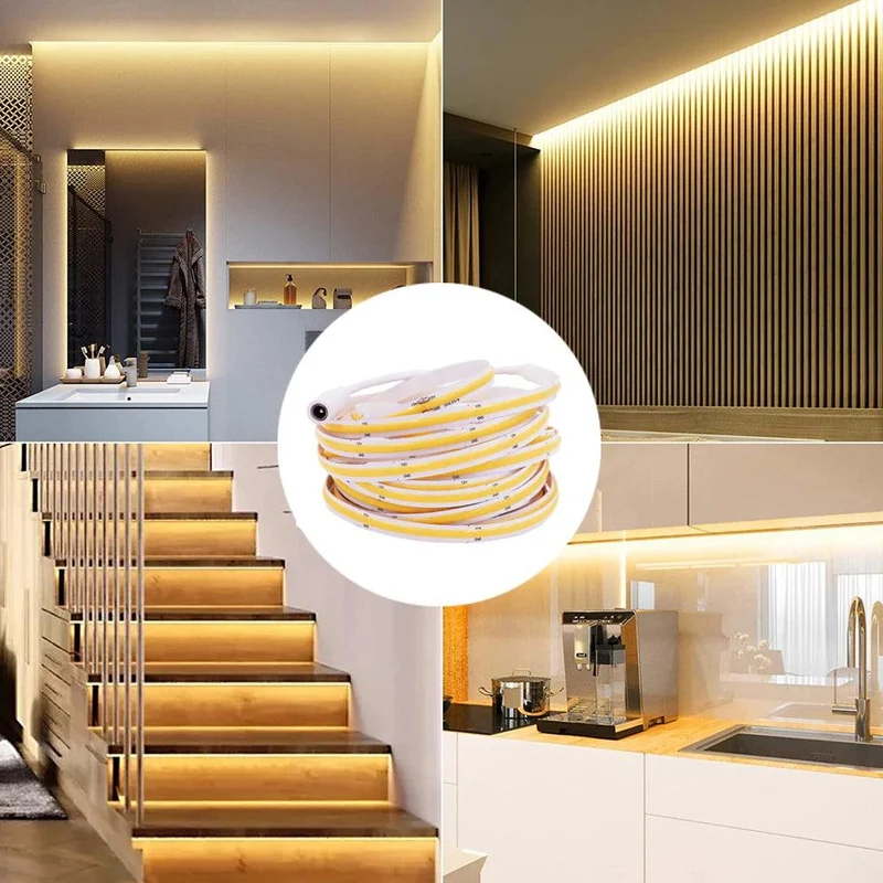 Tuya WiFi COB LED Strip Light Kit - 12V, App & Voice Dimming, 320–528 LEDs/m