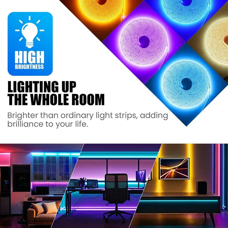 12V High CRI COB Neon LED Strip Light - DC Plug, IP68 Waterproof, Flexible Silicone