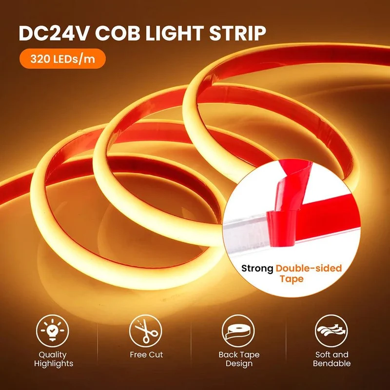 24V High CRI COB Neon LED Strip Light - 10 Colors, DC Plug, IP68 Waterproof, Flexible Silicone