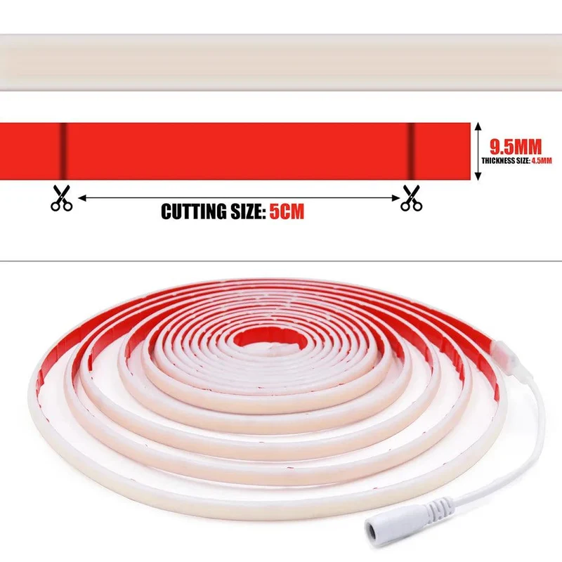 24V High CRI COB Neon LED Strip Light - 10 Colors, DC Plug, IP68 Waterproof, Flexible Silicone