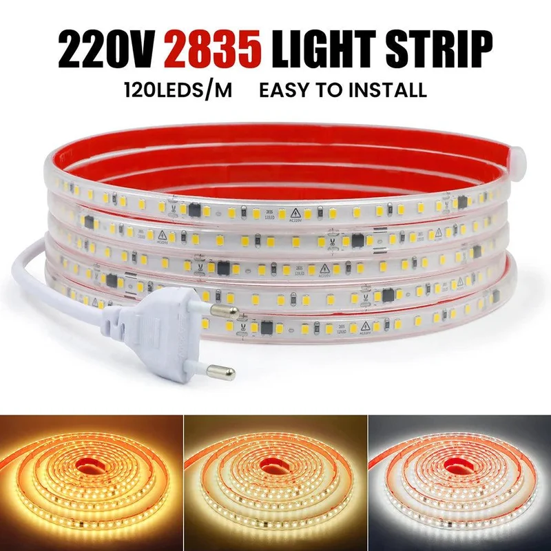 220V IC Rectifier SMD 2835 LED Strip Light - IP65 Waterproof, 120 LEDs/m