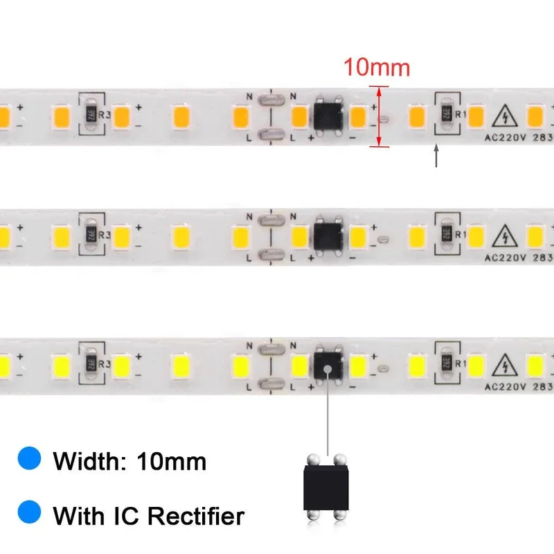 220V IC Rectifier SMD 2835 LED Strip Light - IP65 Waterproof, 120 LEDs/m