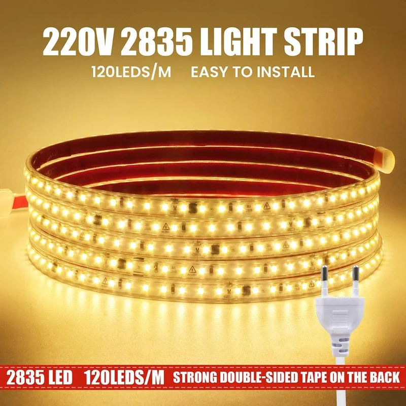 220V IC Rectifier SMD 2835 LED Strip Light - IP65 Waterproof, 120 LEDs/m