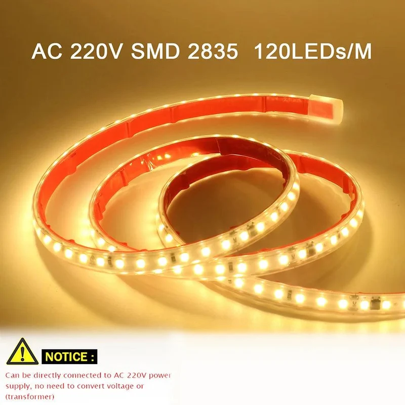 220V IC Rectifier SMD 2835 LED Strip Light - IP65 Waterproof, 120 LEDs/m