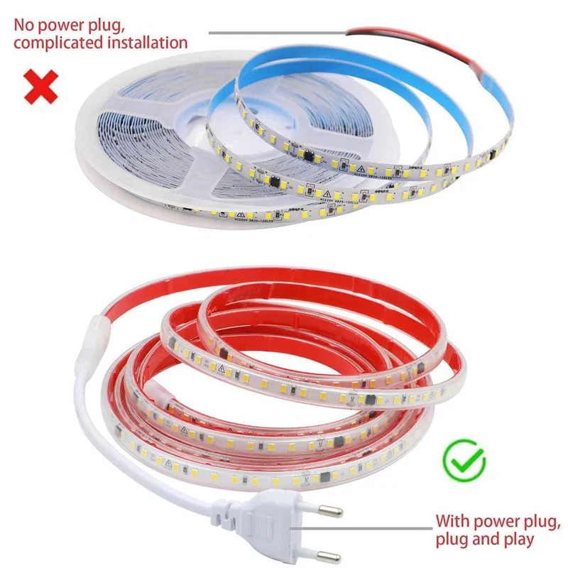 220V IC Rectifier SMD 2835 LED Strip Light - IP65 Waterproof, 120 LEDs/m