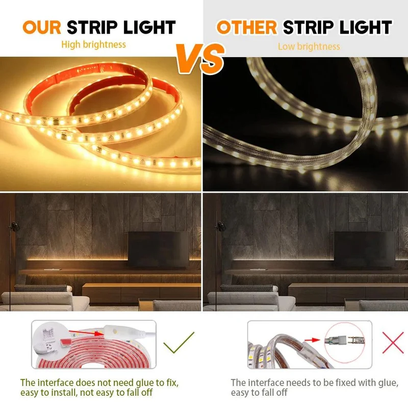 220V IC Rectifier SMD 2835 LED Strip Light - IP65 Waterproof, 120 LEDs/m