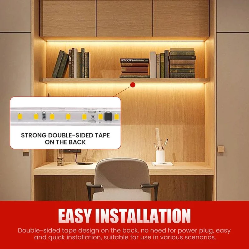 220V IC Rectifier SMD 2835 LED Strip Light - IP65 Waterproof, 120 LEDs/m