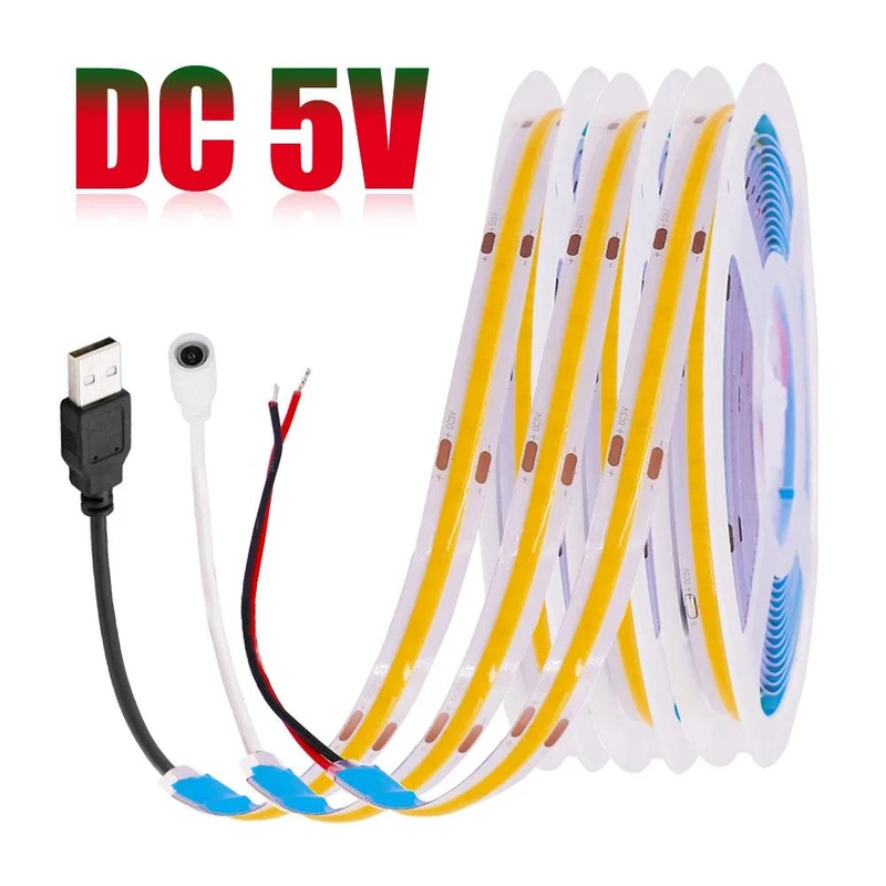 5V COB LED Strip Light with Touch Dimmer/Switch - 8 Colors, 320 LEDs/m, RA90