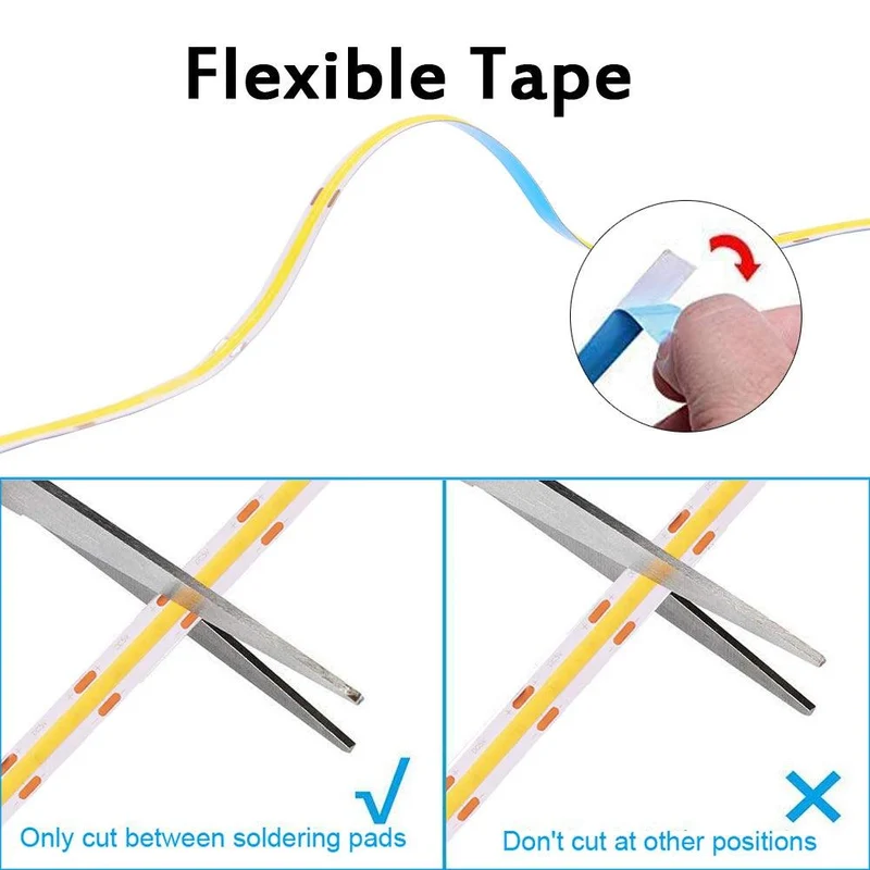 5V COB LED Strip Light with 2-Pin Connector - 8 Colors, 320 LEDs/m, RA90
