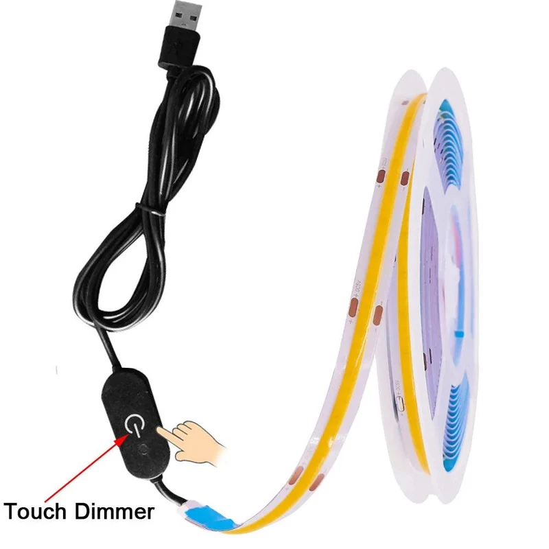 5V COB LED Strip Light with 2-Pin Connector - 8 Colors, 320 LEDs/m, RA90