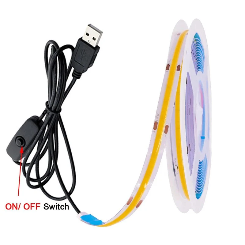 5V COB LED Strip Light with 2-Pin Connector - 8 Colors, 320 LEDs/m, RA90