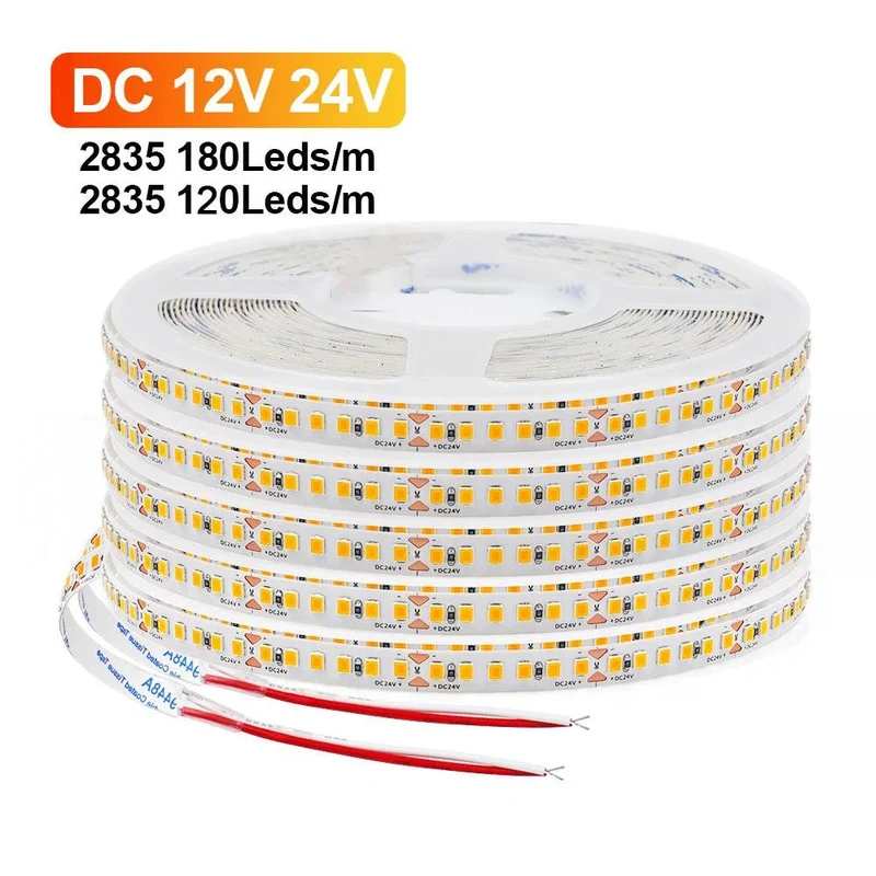 High Brightness SMD 2835 LED Strip Light - 12V/24V, 13 Colors, 120–180 LEDs/m