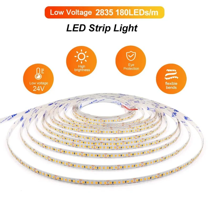 High Brightness SMD 2835 LED Strip Light - 12V/24V, 13 Colors, 120–180 LEDs/m