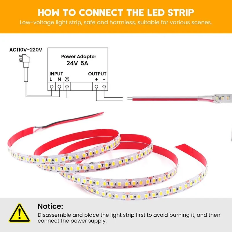 High Brightness SMD 2835 LED Strip Light - 12V/24V, 13 Colors, 120–180 LEDs/m