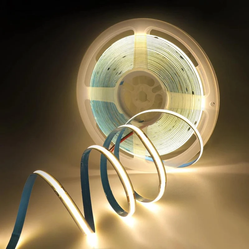 12V RA90 COB LED Strip Light - 320–480 LEDs/m, 2-Pin Wire, Flexible 5–8mm PCB