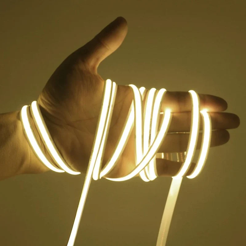 12V RA90 COB LED Strip Light - 320–480 LEDs/m, 2-Pin Wire, Flexible 5–8mm PCB