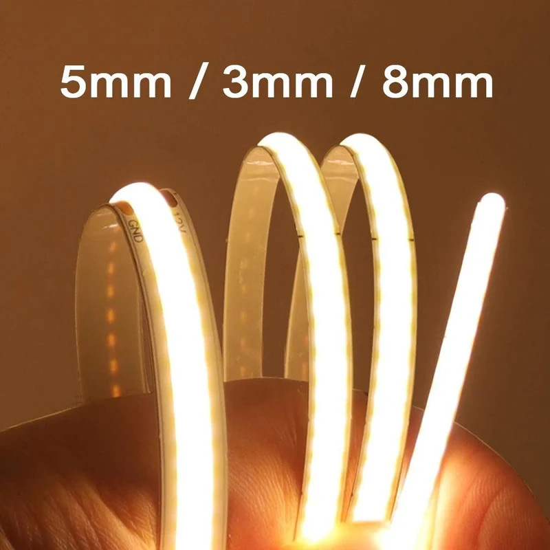 24V RA90 COB LED Strip Light - 320–528 LEDs/m, 2-Pin Wire, Flexible 3–10mm PCB