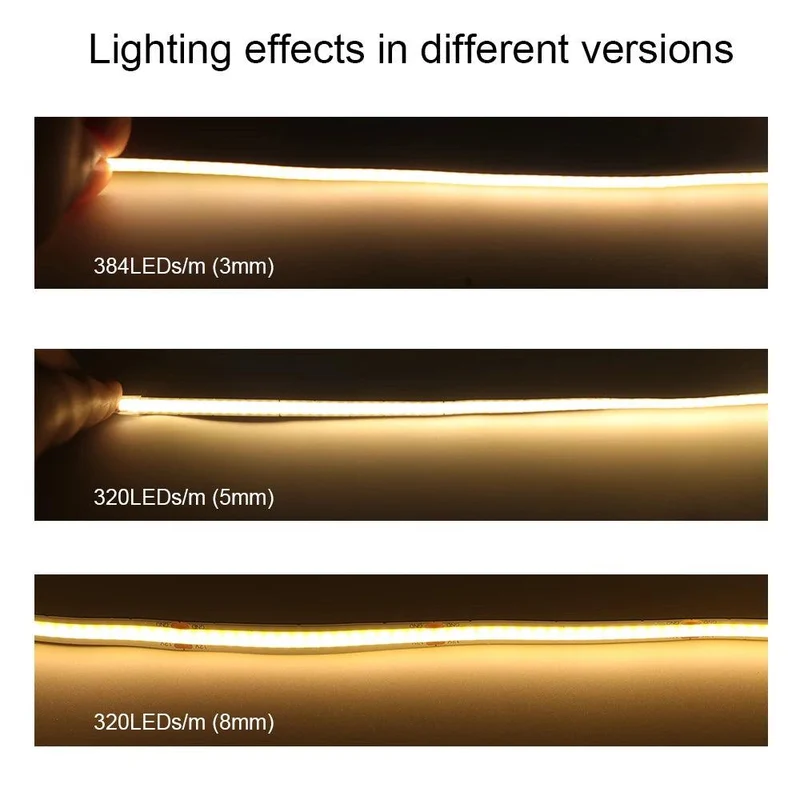 24V RA90 COB LED Strip Light - 320–528 LEDs/m, 2-Pin Wire, Flexible 3–10mm PCB