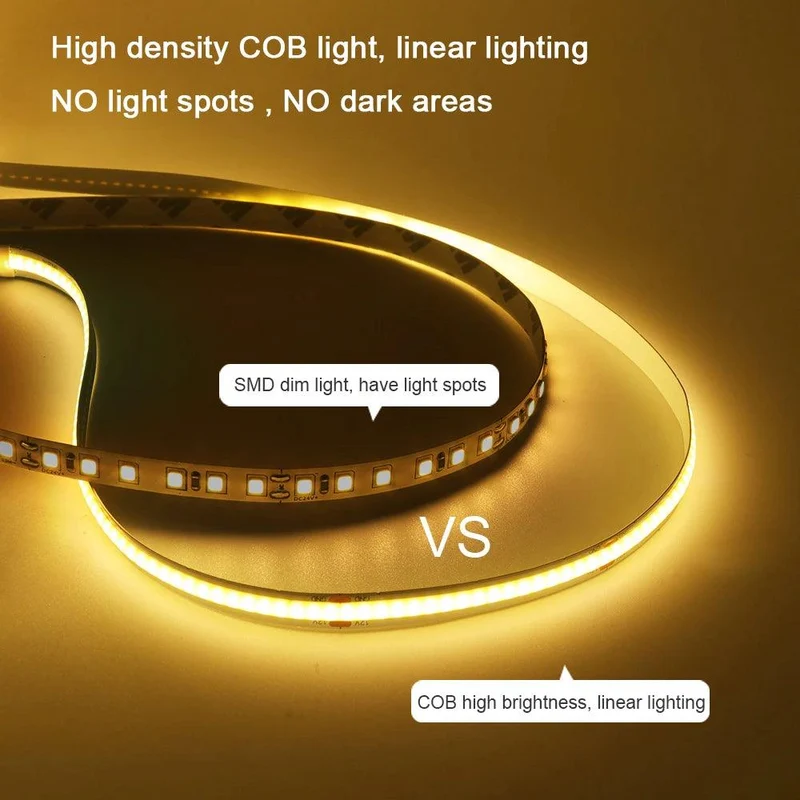 24V RA90 COB LED Strip Light - 320–528 LEDs/m, 2-Pin Wire, Flexible 3–10mm PCB