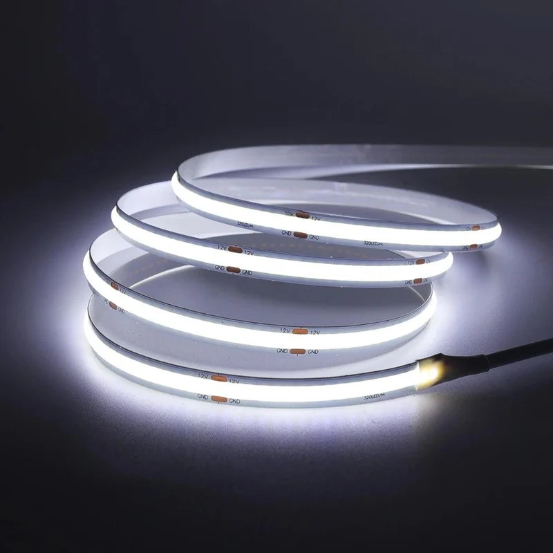 24V RA90 COB LED Strip Light - 320–528 LEDs/m, 2-Pin Wire, Flexible 3–10mm PCB