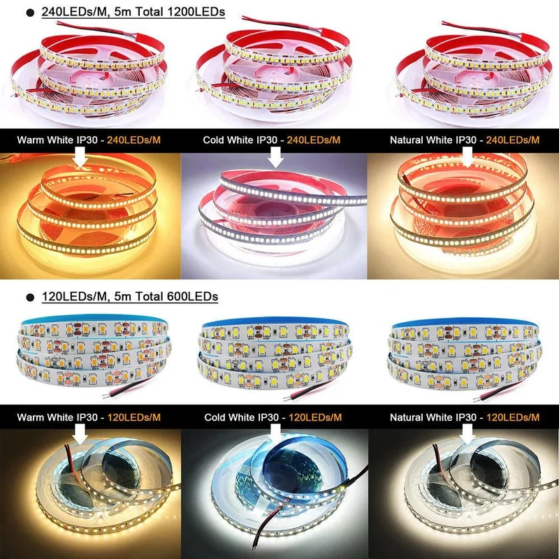 Multi-Voltage SMD 2835 LED Strip Light - 5V/12V/24V, 5M Flexible Tape