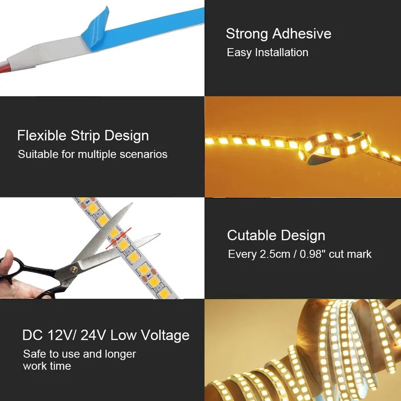 SMD 2835 12V LED Strip Light - 9 Color Options, IP21/IP65, 5M 60/120/240 LEDs