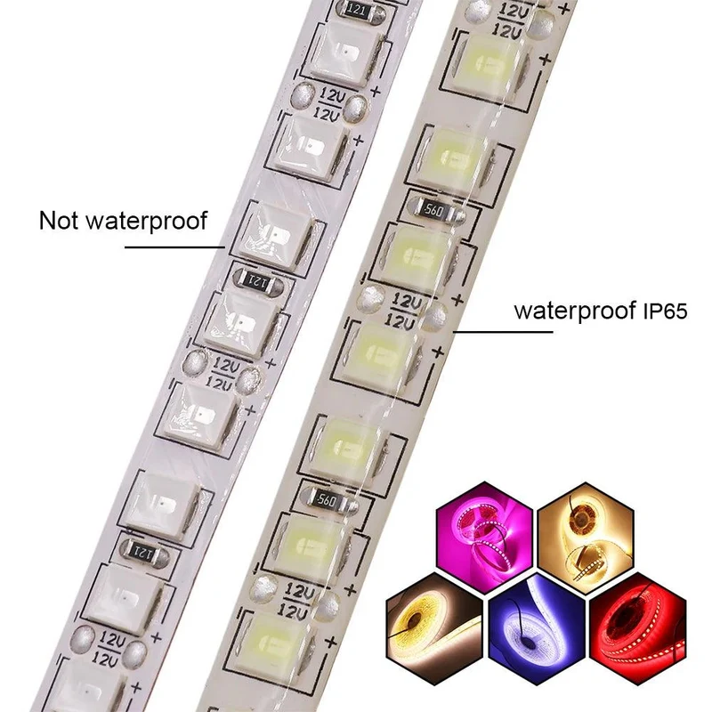 SMD 5630 12V LED Strip Lights - 5M, 9 Colors, IP21/IP65, 5M, Dimmable