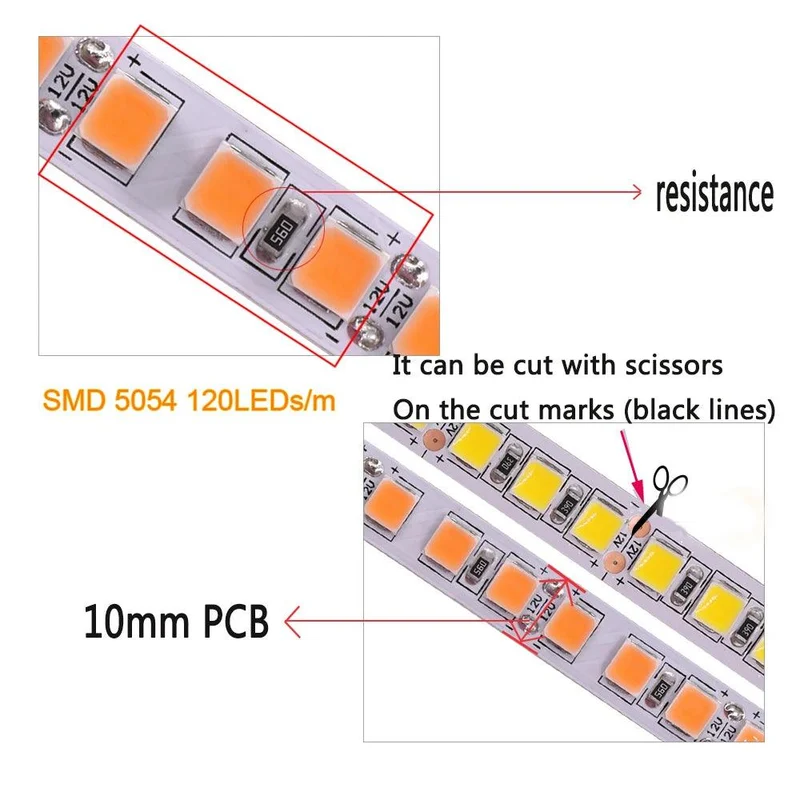 SMD 5630 12V LED Strip Lights - 5M, 9 Colors, IP21/IP65, 5M, Dimmable