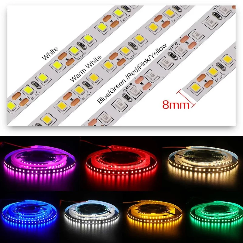 SMD 5630 12V LED Strip Lights - 5M, 9 Colors, IP21/IP65, 5M, Dimmable