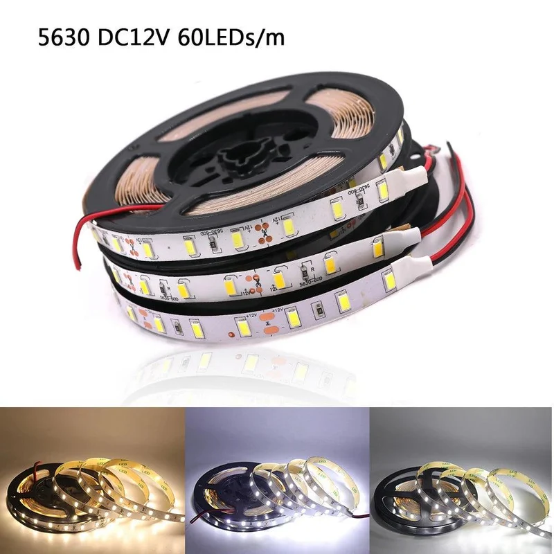 SMD 5630 12V LED Strip Lights - 5M, 9 Colors, IP21/IP65, 5M, Dimmable