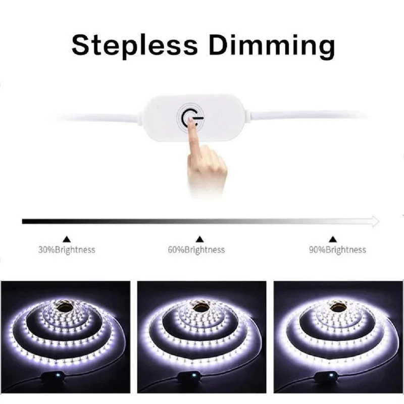 SMD 2835 5V USB Powered LED Strip Light - Touch Dimmer, 60-300LED