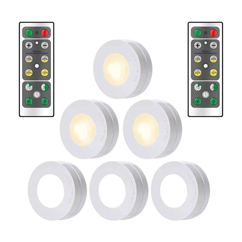 Battery Operated Under Cabinet LED Puck Light - Remote Control, Adjustable Brightness