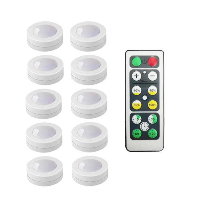 Battery Operated Under Cabinet LED Puck Light - Remote Control, Adjustable Brightness