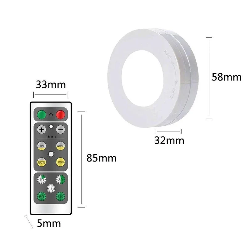 Battery Operated Under Cabinet LED Puck Light - Remote Control, Adjustable Brightness