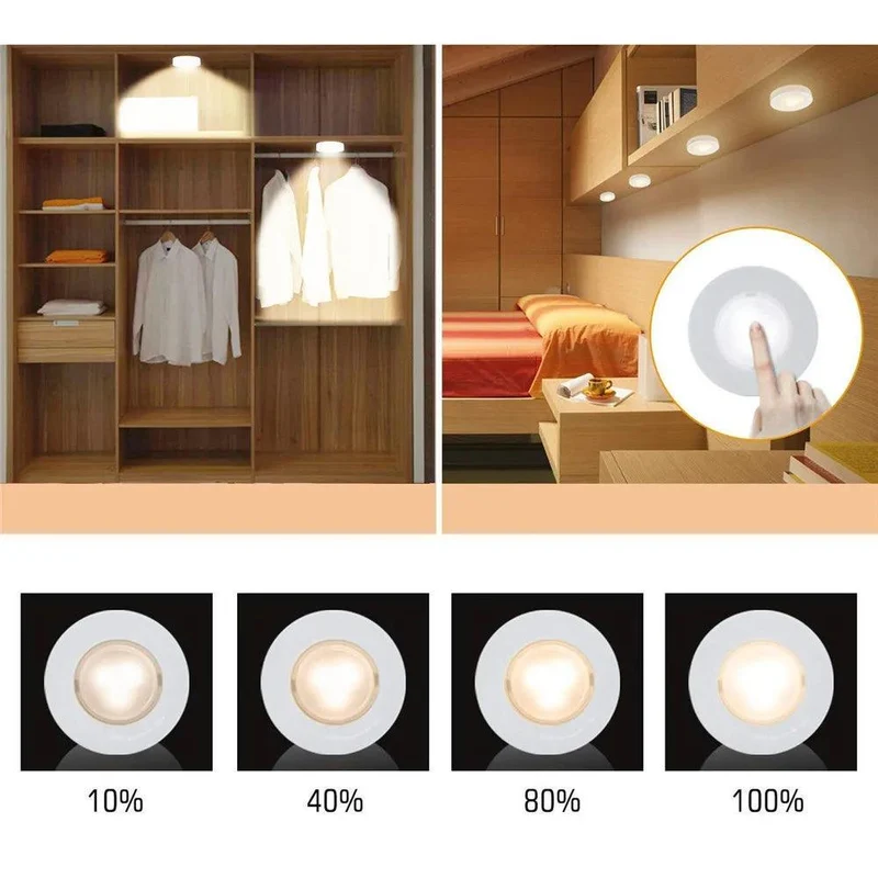 Battery Operated Under Cabinet LED Puck Light - Remote Control, Adjustable Brightness