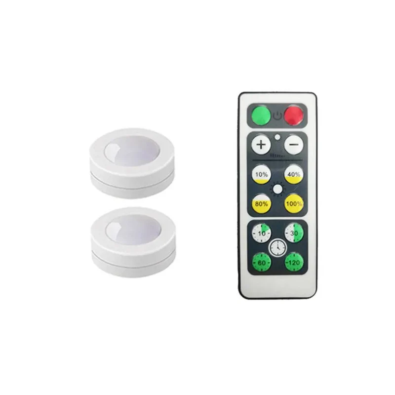 Battery Operated Under Cabinet LED Puck Light - Remote Control, Adjustable Brightness