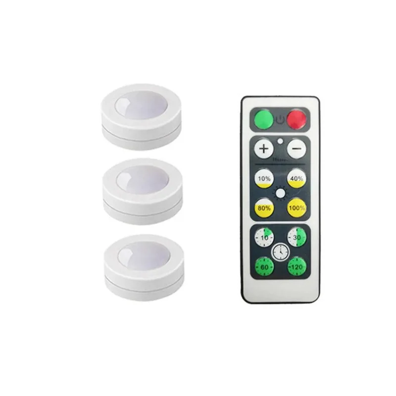 Battery Operated Under Cabinet LED Puck Light - Remote Control, Adjustable Brightness