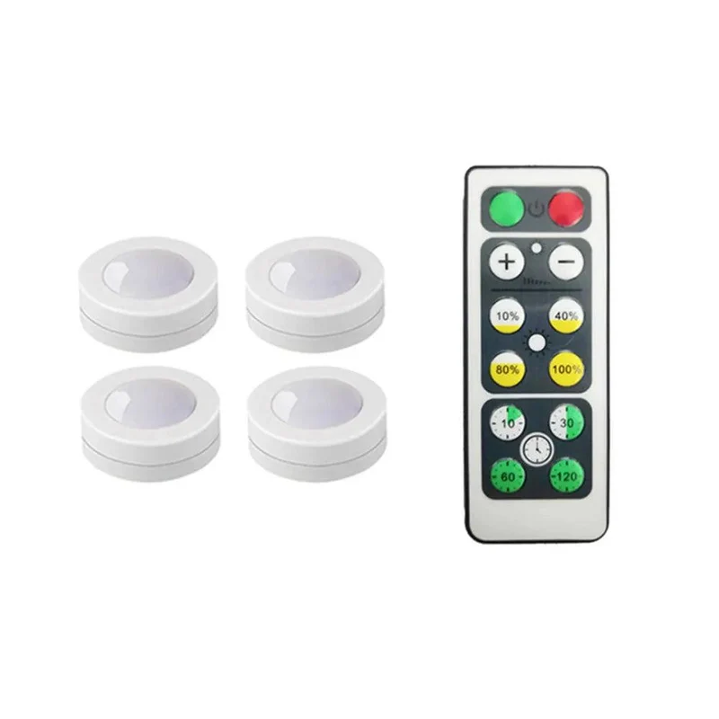 Battery Operated Under Cabinet LED Puck Light - Remote Control, Adjustable Brightness