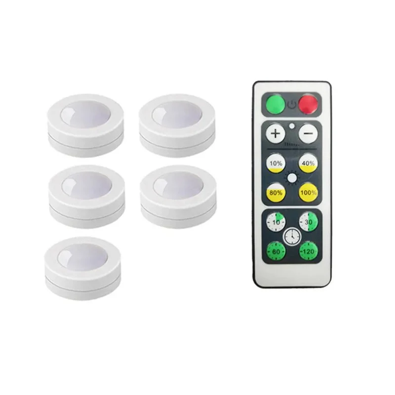 Battery Operated Under Cabinet LED Puck Light - Remote Control, Adjustable Brightness