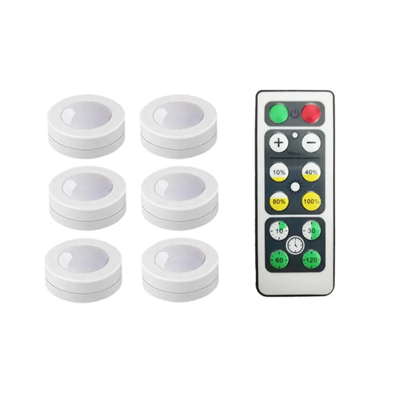 Battery Operated Under Cabinet LED Puck Light - Remote Control, Adjustable Brightness