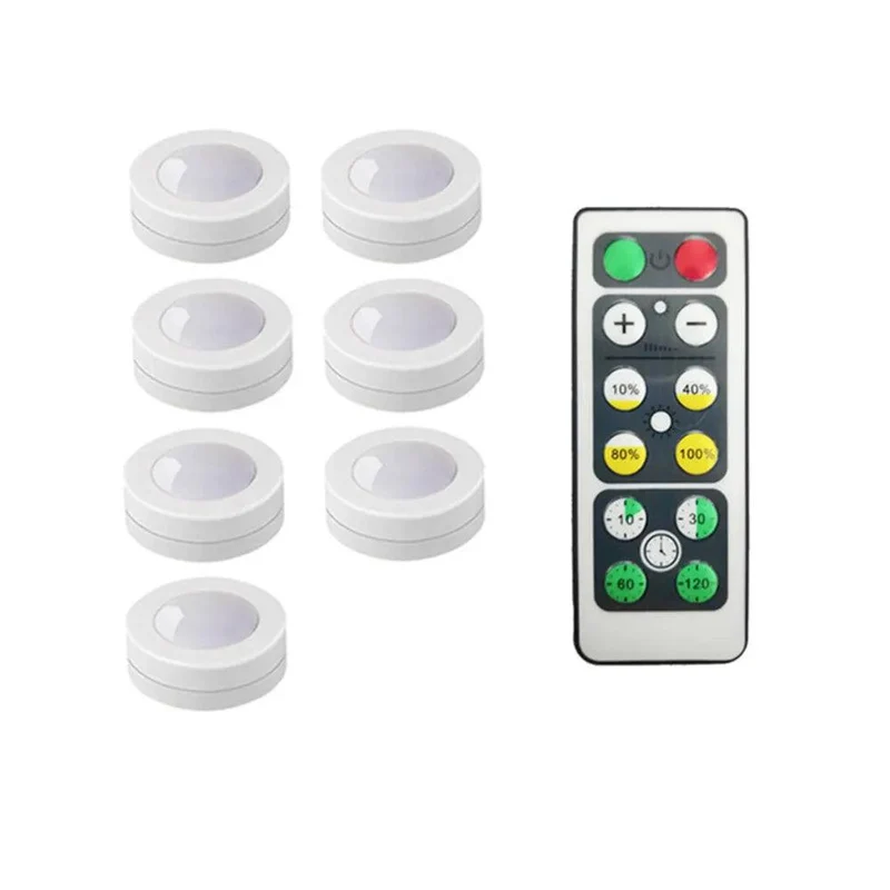 Battery Operated Under Cabinet LED Puck Light - Remote Control, Adjustable Brightness