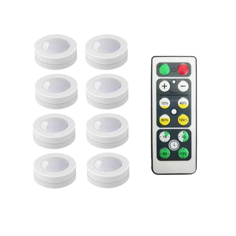 Battery Operated Under Cabinet LED Puck Light - Remote Control, Adjustable Brightness